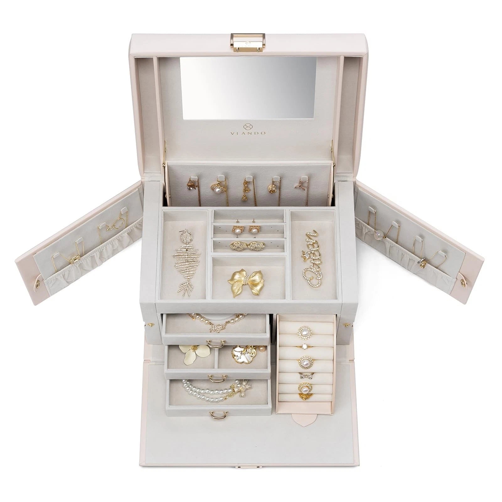 Vlando Mirrored Jewelry Box Organizer, Leather Jewelry Storage Case, Necklace... | eBay