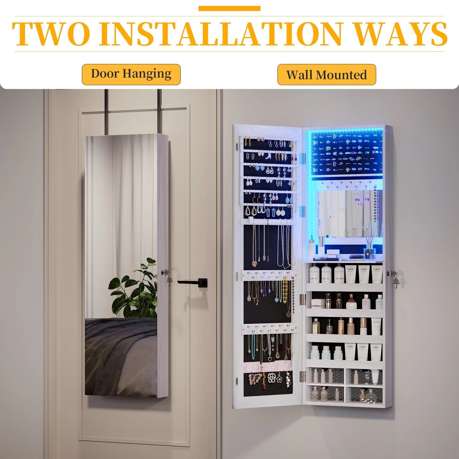 LED Jewelry Cabinet, Wall Mounted Jewelry Organizer with Full Length Mirror | eBay