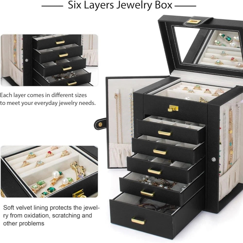 Large Capacity Jewelry Storage Box for Rings Earrings Necklaces with Mirror | eBay
