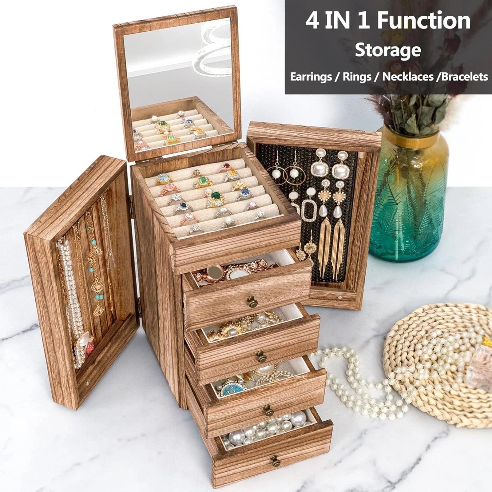 Jewelry Storage Box Wooden Jewelry Box Container Jewelry Case Jewelry Organizer | eBay