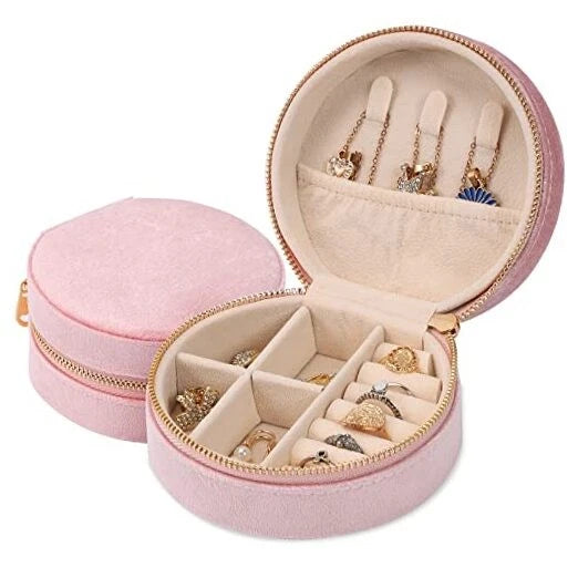 Velvet Jewelry Box, Small Travel Jewelry Case, Portable Travel Round Pink 2 | eBay