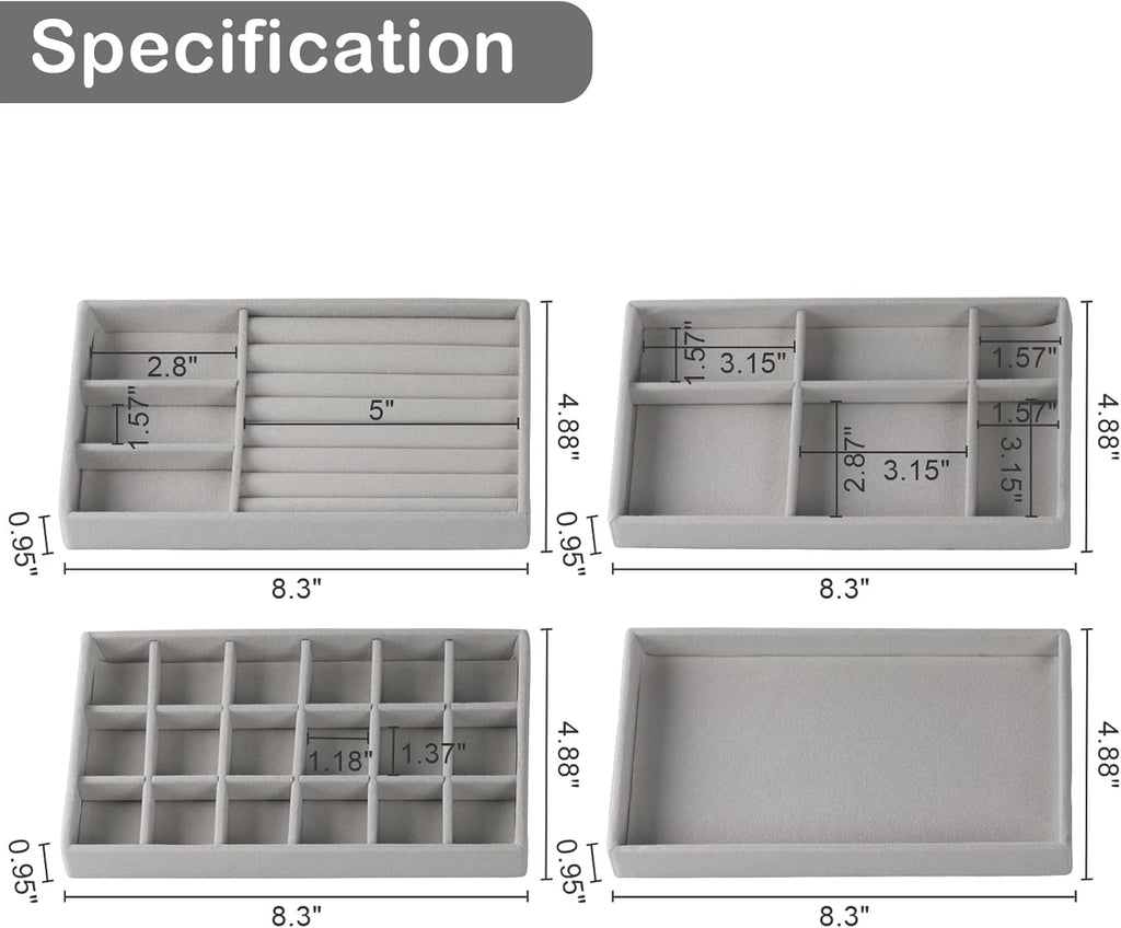 Jewelry Organizer Tray,Stackable Velvet Jewelry Trays,Set of 8 Drawer Inserts Ea | eBay
