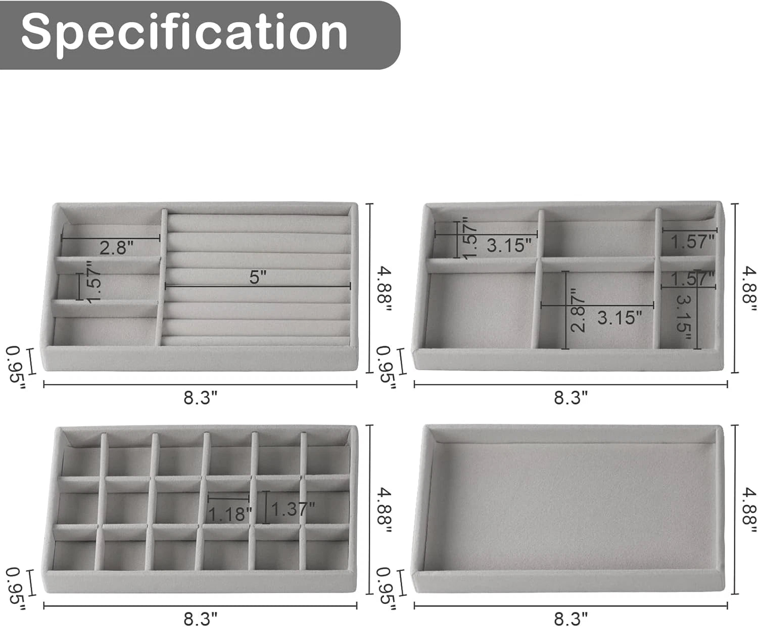 Jewelry Organizer Tray,Stackable Velvet Jewelry Trays,Set of 8 Drawer Inserts Ea | eBay