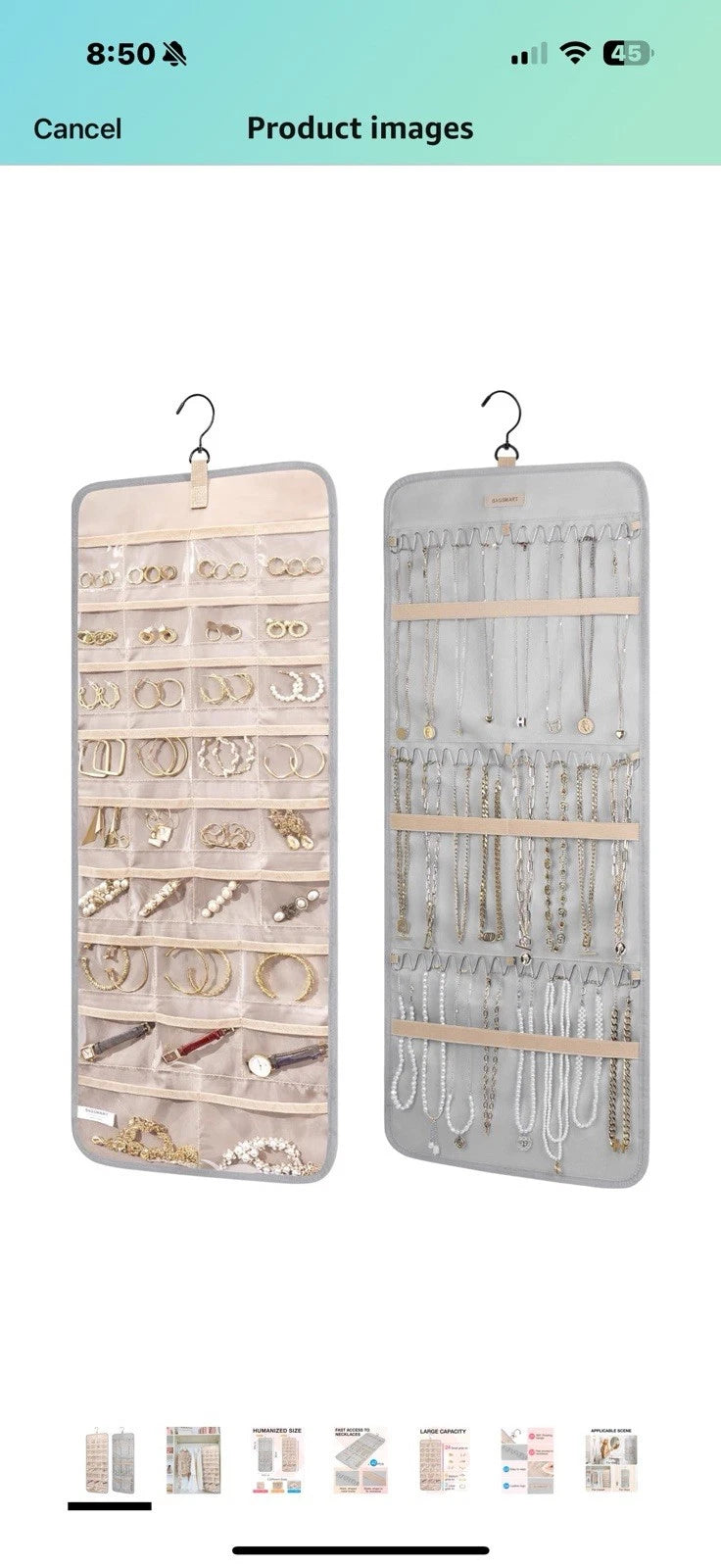 BAGSMART Hanging Jewelry Organizer with Hanger Metal Hooks Double-Sided Jewelry | eBay