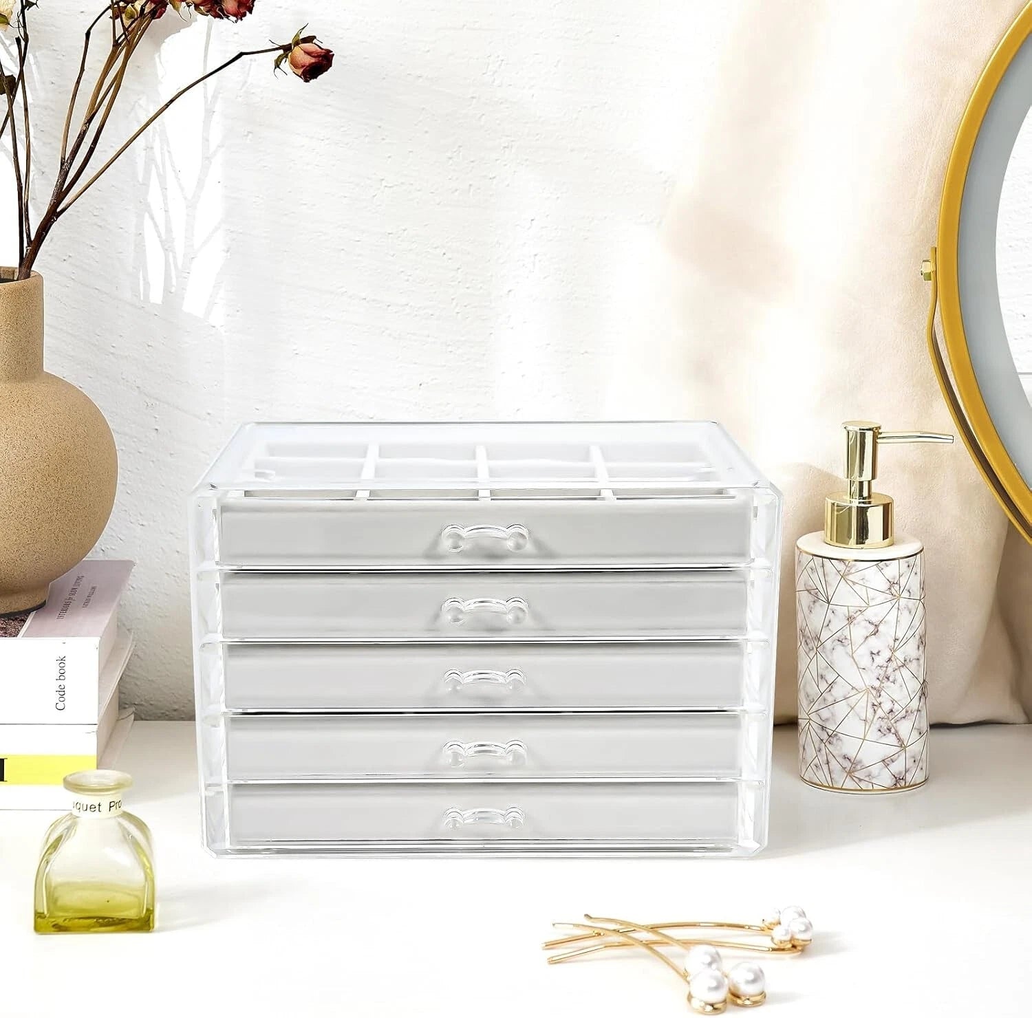 Earring Holder Organizer Jewelry Box with 5 Drawers, Acrylic Clear Earring Ca... | eBay