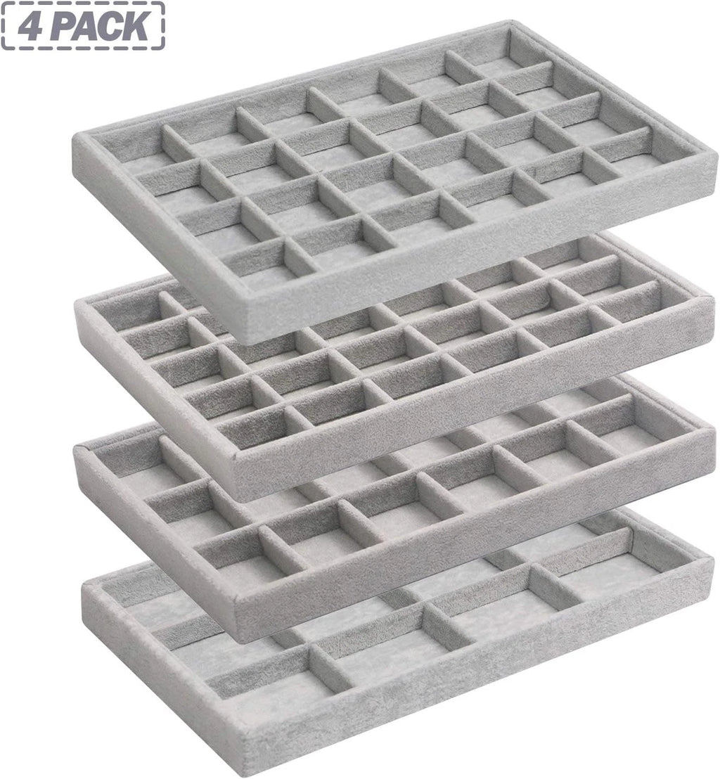 Set of 4 Stackable Velvet Jewelry Trays Organizer, Jewelry Display Storage Box S | eBay