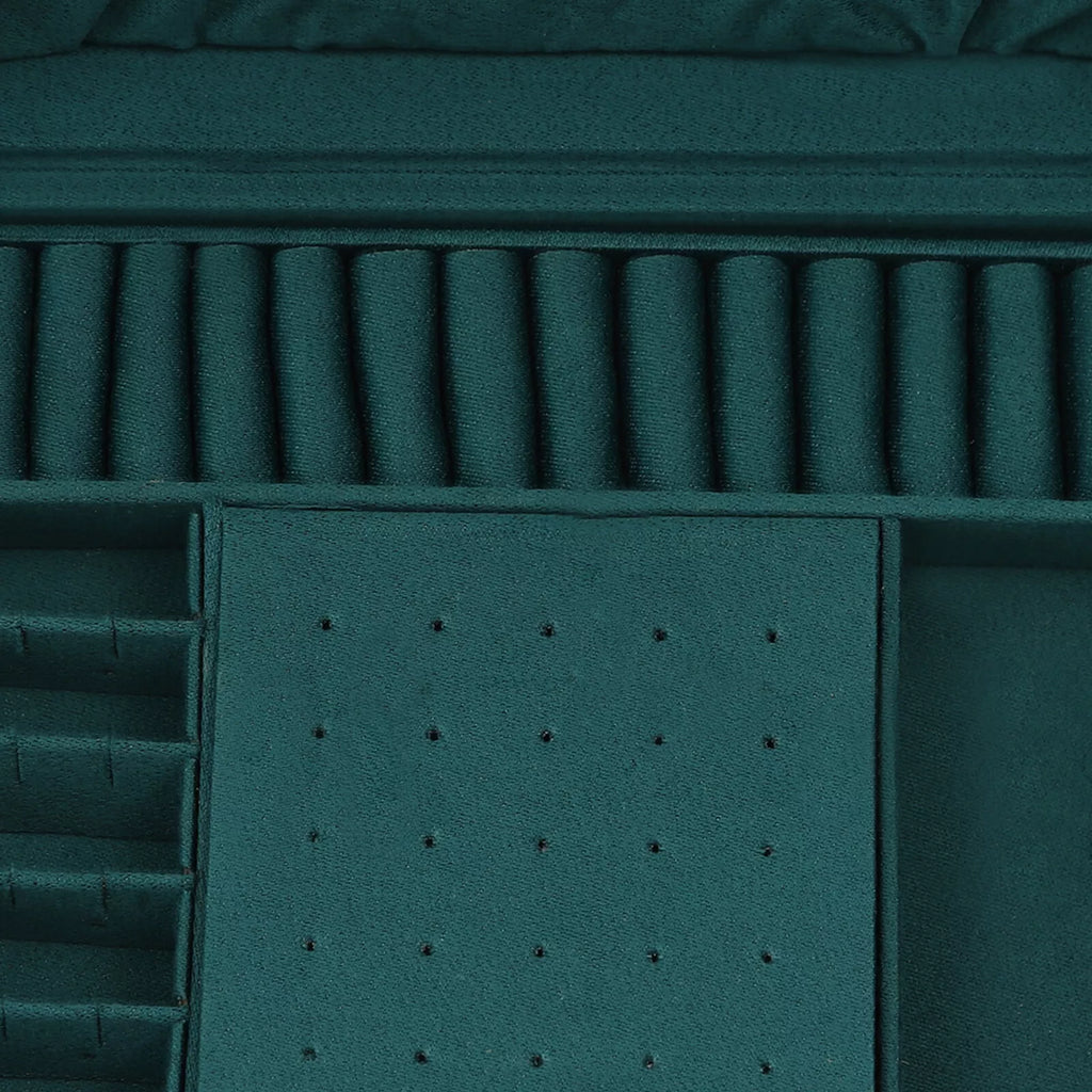 Large Jewelry Box w/ Lock Flannel Jewelry Ring Organizer Case Dark Green 3-Layer | eBay