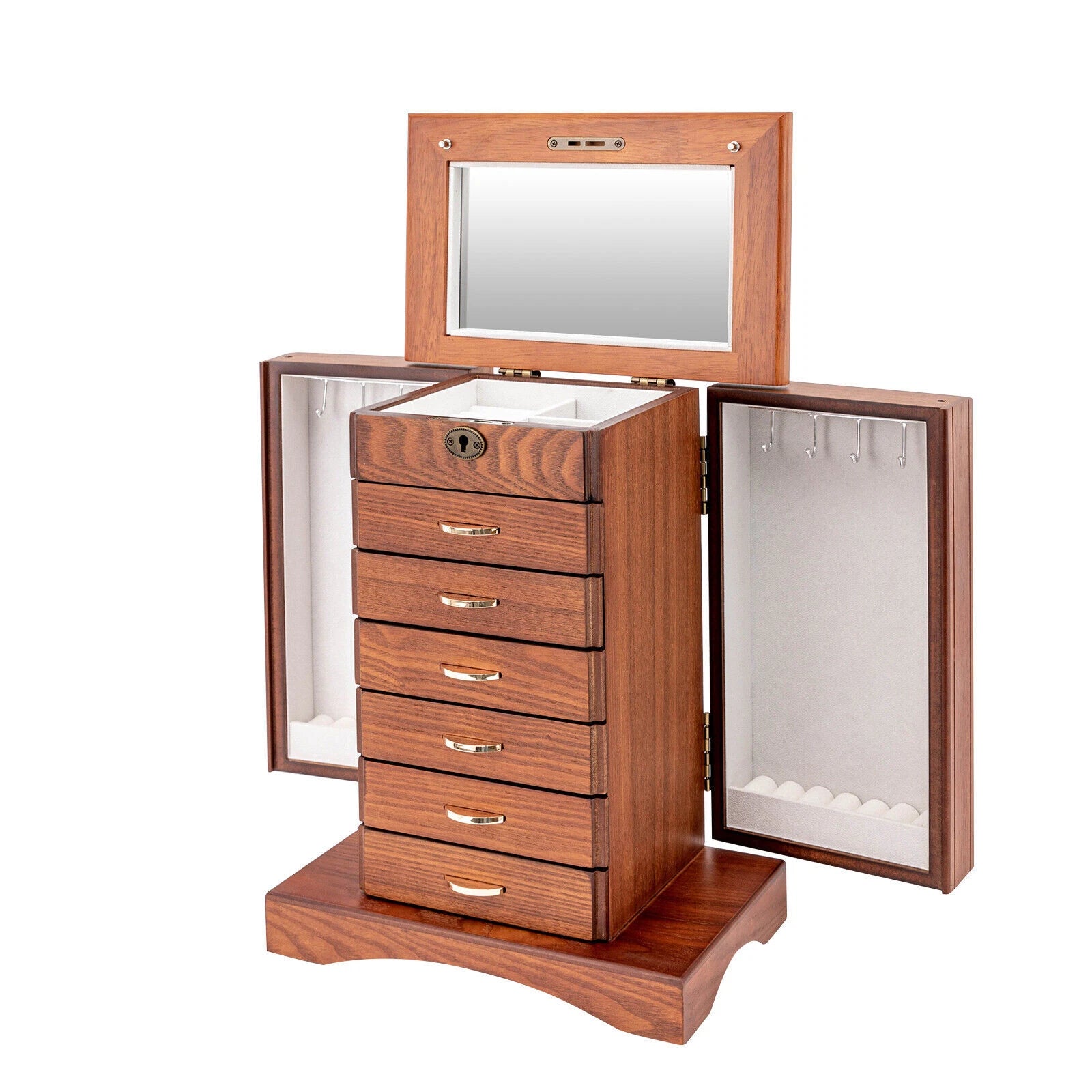 Wooden Jewelry Box Cabinet Storage Beauty 7 Drawers Case For Girls Gift New | eBay