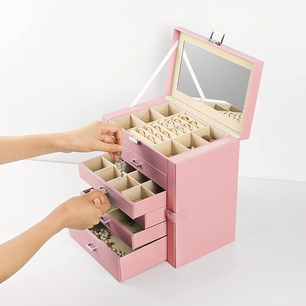 Large Jewelry Box,6-Tier PU Leather Jewelry Organizer | eBay