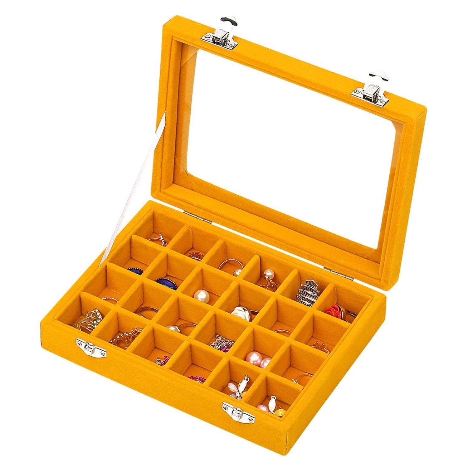 Velvet Glass Jewelry Ring Display Organiser Box Tray Holder Earrings Storage ... | eBay
