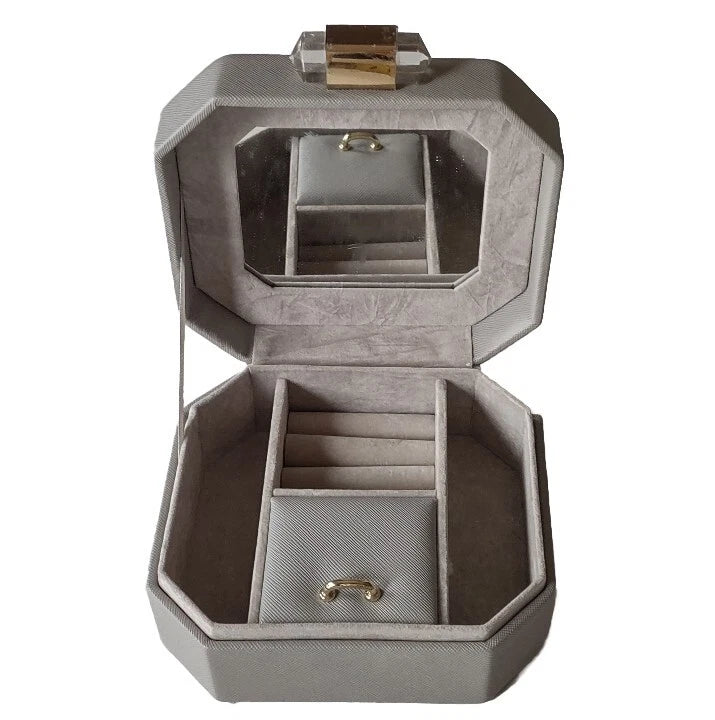 Max Studio Home Jewelry Box Mirrored Lid Gray Small Storage | eBay