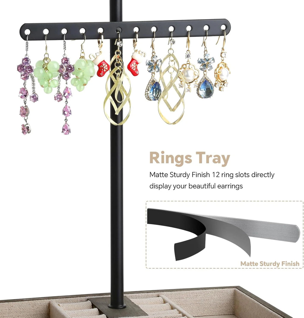 Jewelry Organizer Stand, 3-Tier Necklace Holder Jewelry Tree with Wooden Storage | eBay