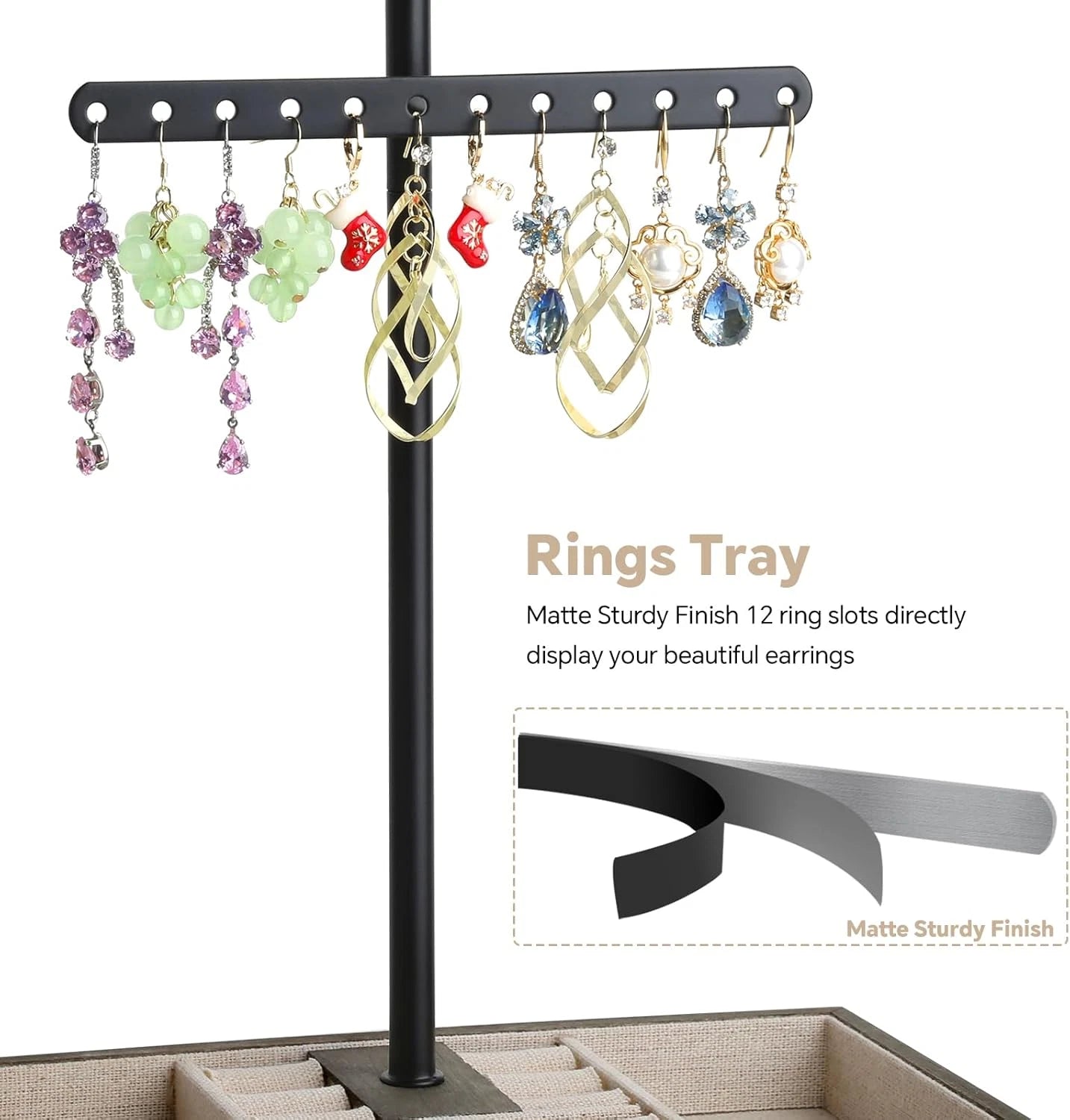 Jewelry Organizer Stand, 3-Tier Necklace Holder Jewelry Tree with Wooden Storage | eBay