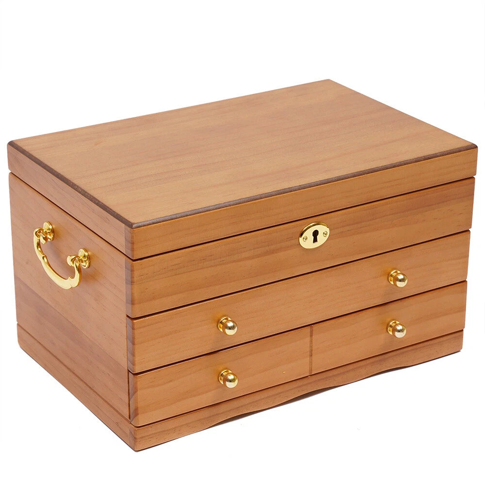 Large Wood Jewelry Boxes Wooden Storage Box without Mirror 3-Layer Lockable Desk | eBay