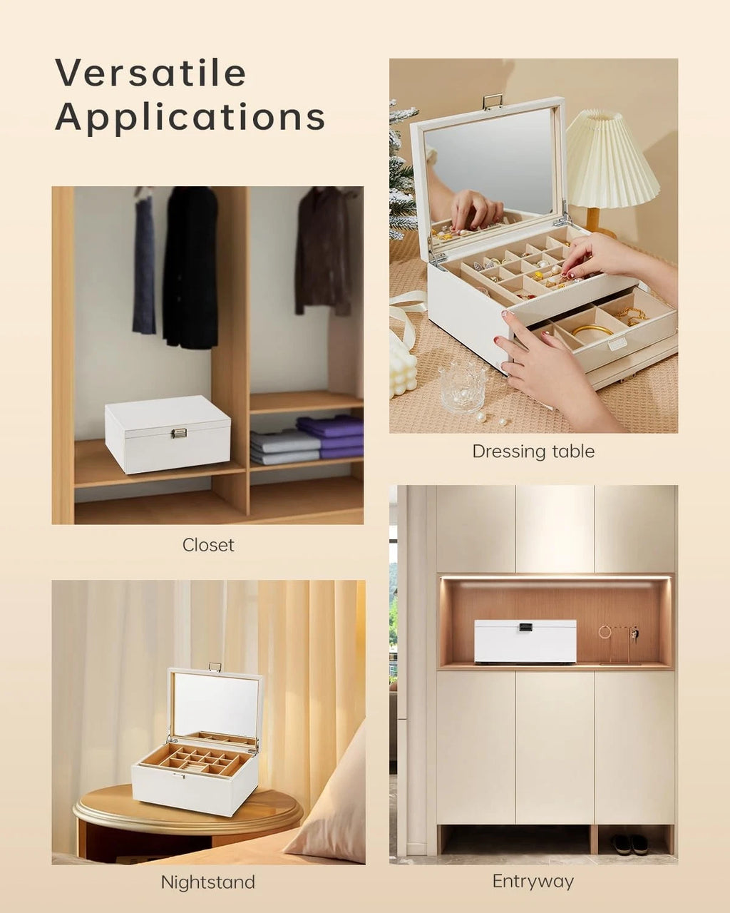 Vee Jewelry Box with Lid,2-Layer Jewelry Organizer with big Mirror, PU Leathe... | eBay