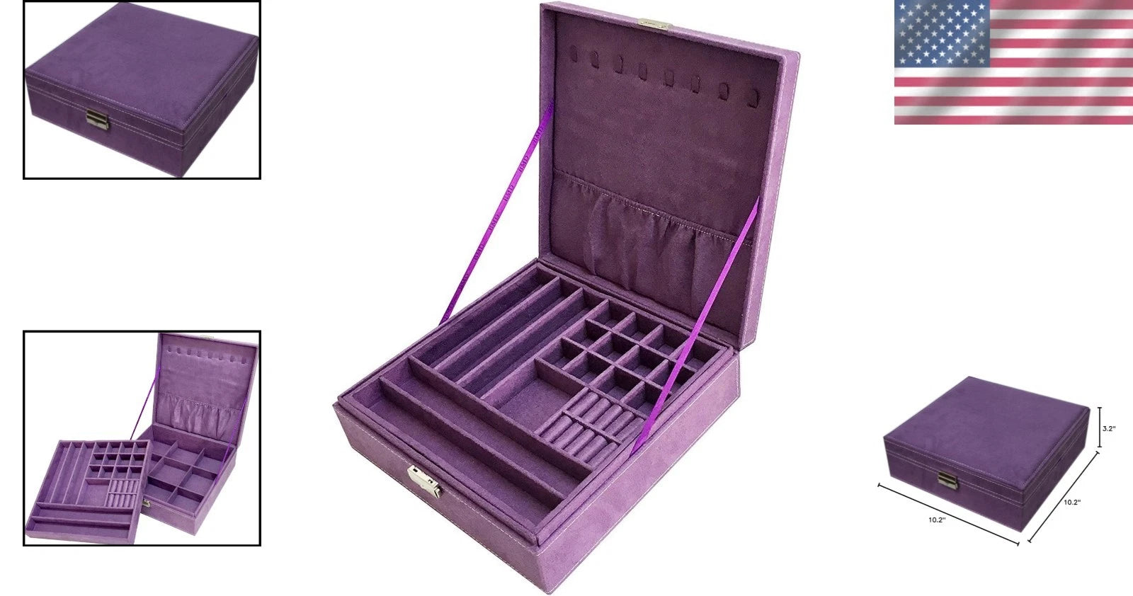 Stylish Purple Lint Jewelry Box Organizer with Lock - Ideal for Rings & Earrings | eBay
