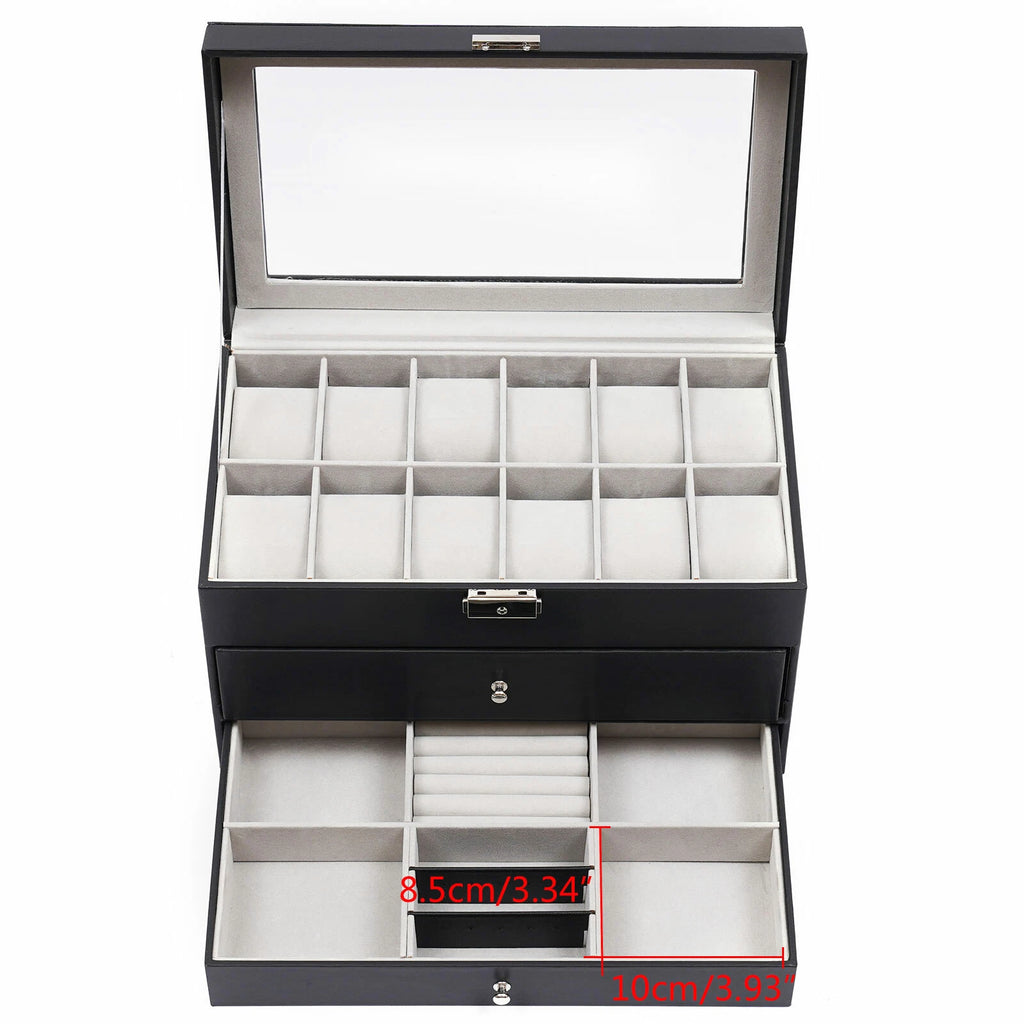 Watch Display Box&Jewelry Storage Case Multi-Purpose Organizer Box w/ Glass Top | eBay