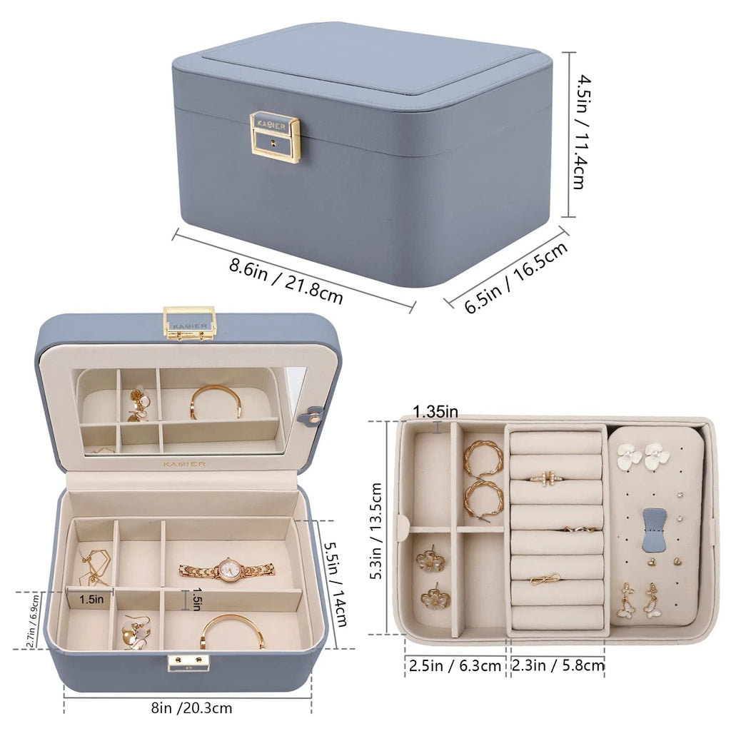 KAMIER Jewelry Organizer Box, 2 Layers PU Leather, Large Capacity, Double Loc... | eBay