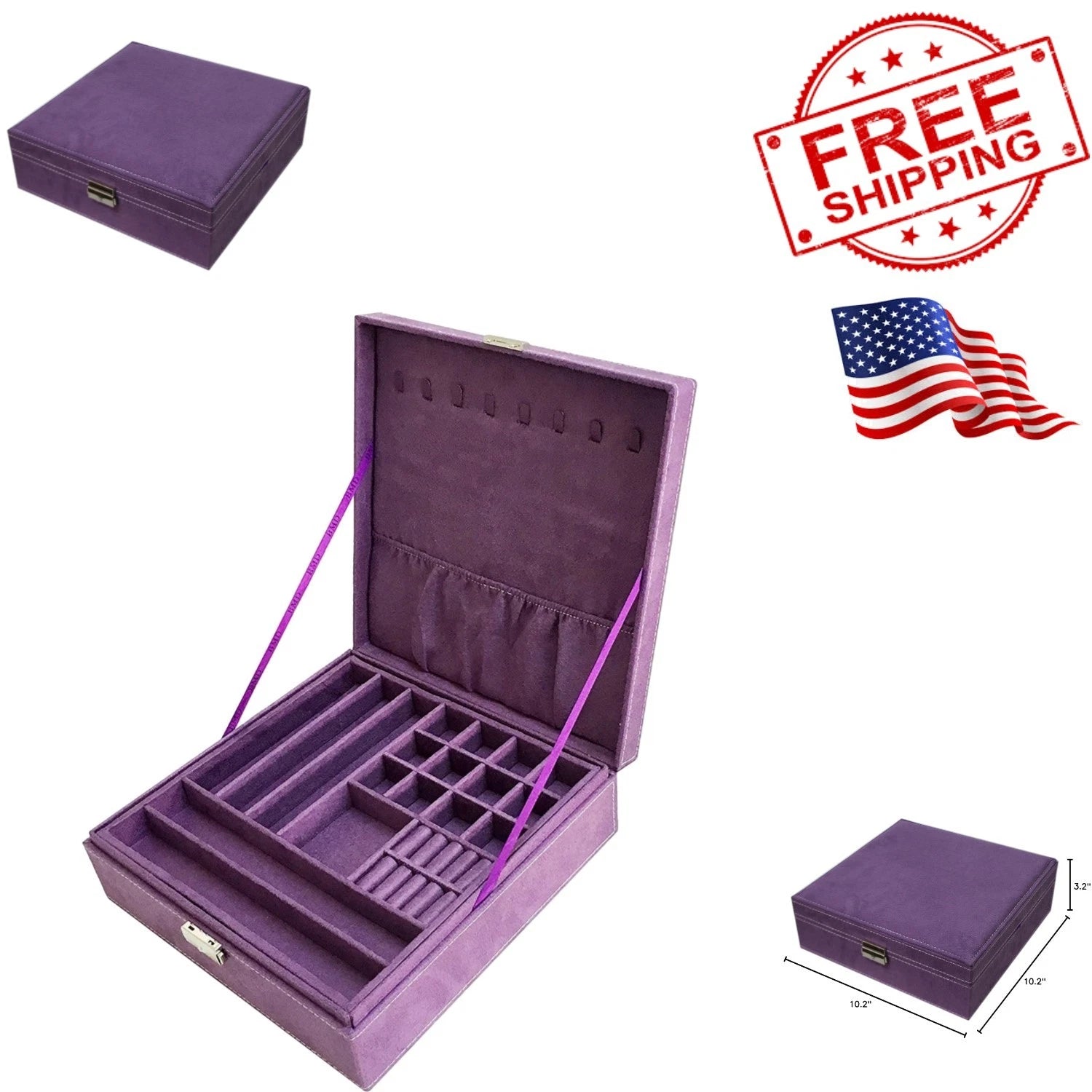 Stylish Purple Lint Jewelry Box Organizer with Lock - Ideal for Rings & Earrings | eBay