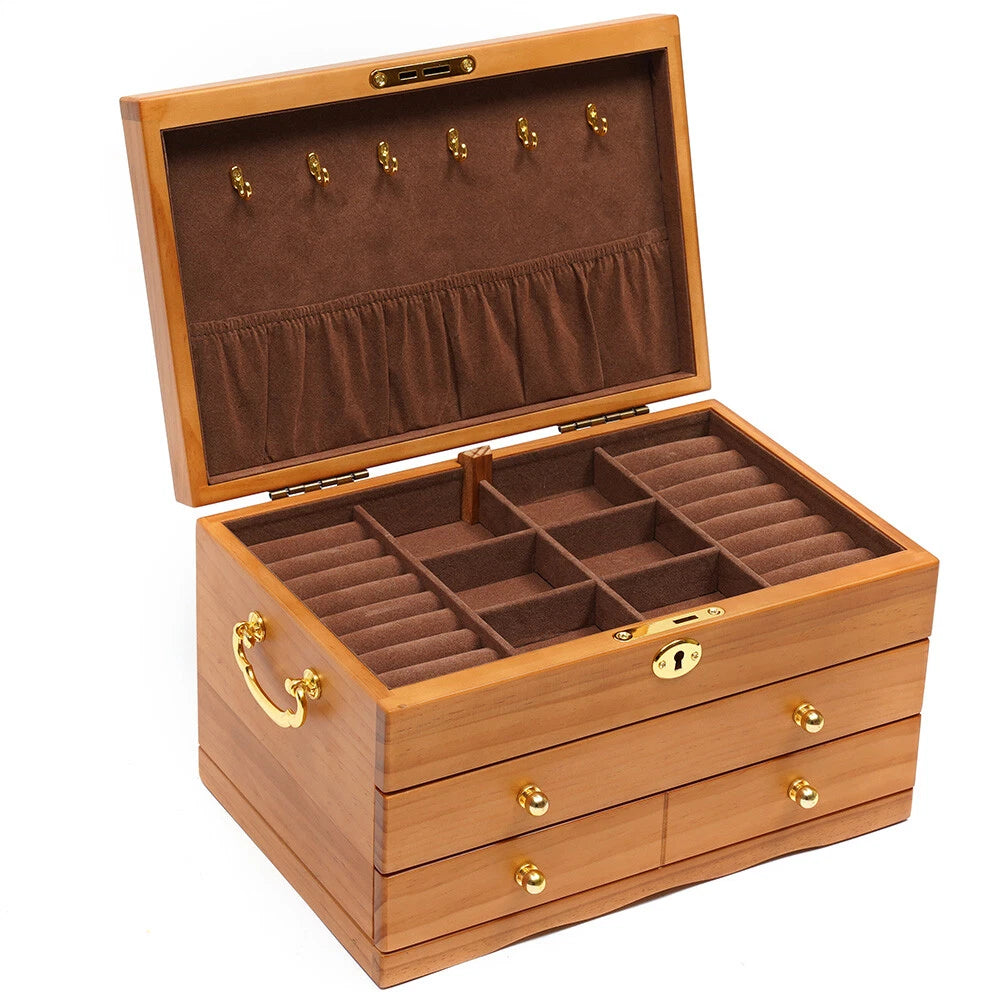 Large Wood Jewelry Boxes Wooden Storage Box without Mirror 3-Layer Lockable Desk | eBay