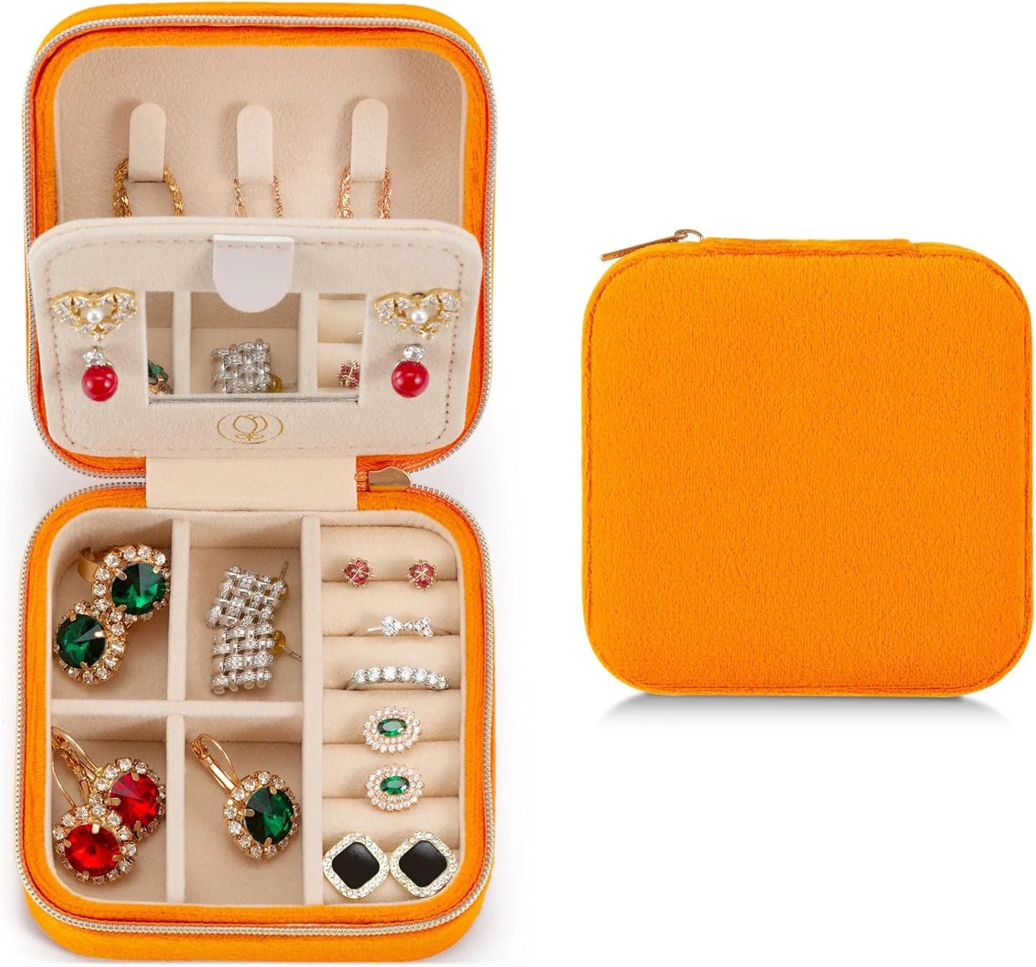 Stylish Orange Plush Velvet Travel Jewelry Case with Mirror & Organizer | eBay