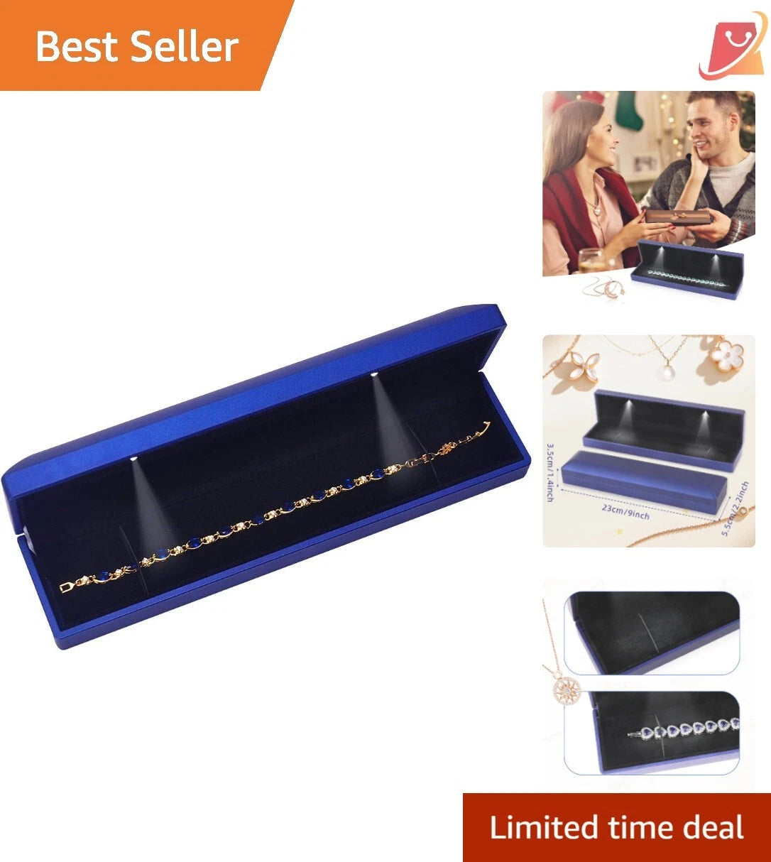 LED Jewelry Box Velvet Necklace Storage Case 9x2.2x1.4 for Women Gift | eBay