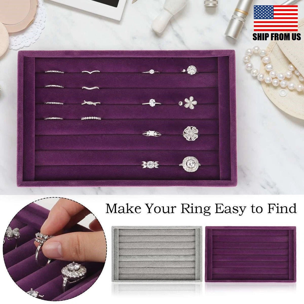Velvet Jewelry Ring Display Organizer Tray Holder Box Earring Storage Case Slots | eBay