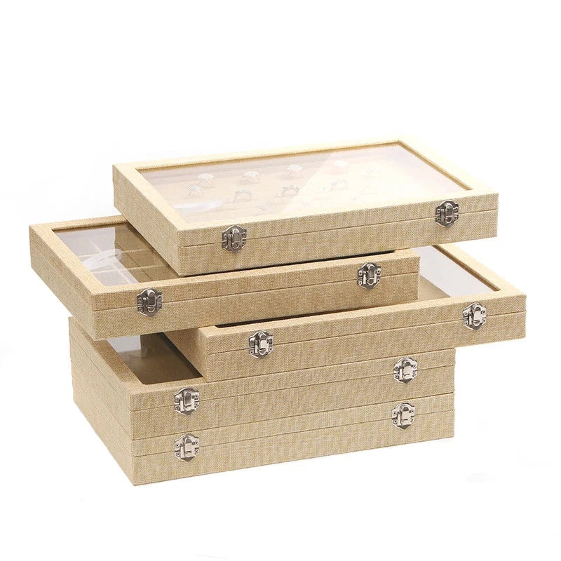 Linen Jewelry Box Organizer Necklace Stud Rings Bracelet BangleStorage Showcase | eBay