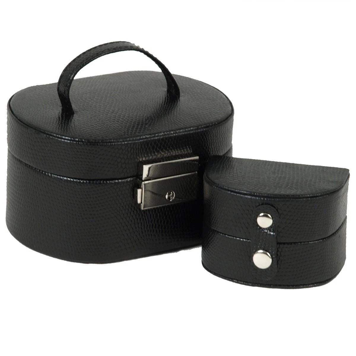 WOLF Heritage Jewelry Box-Mini Oval VG-Leather-Black-Added Tr Case NWT-281402 | eBay