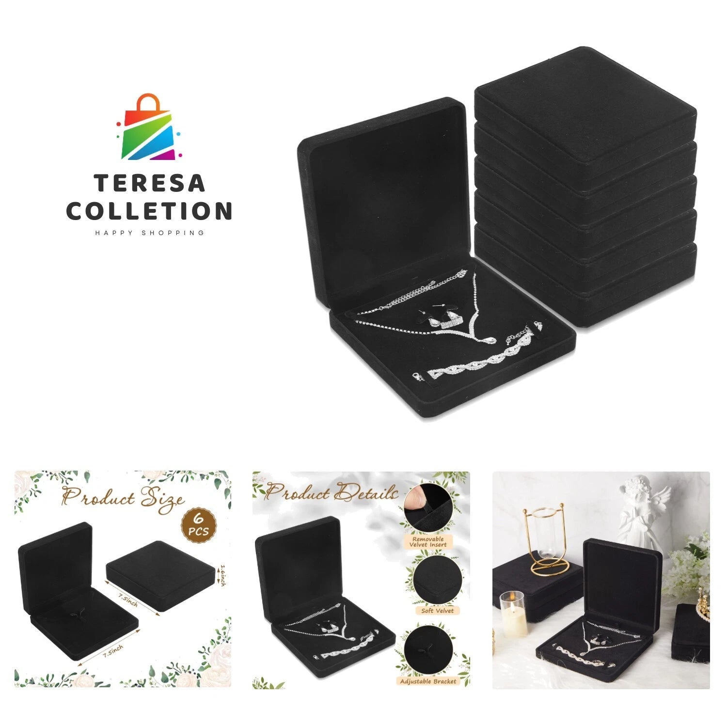 6 Pcs Velvet Jewelry Set Box Jewelry Display Case Earring Ring Bracelet Neckl... | eBay