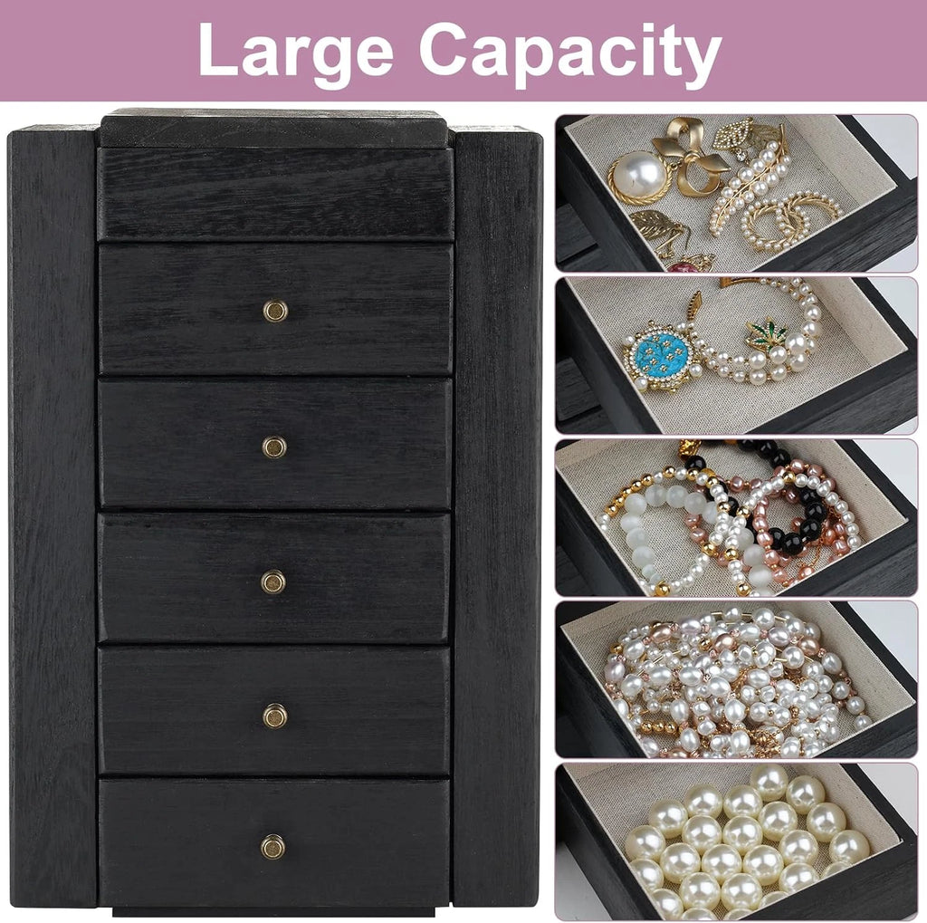 Jewelry Box Wood for Women, 6-Layer Large Organizer Box with Mirror & 5 Drawers | eBay
