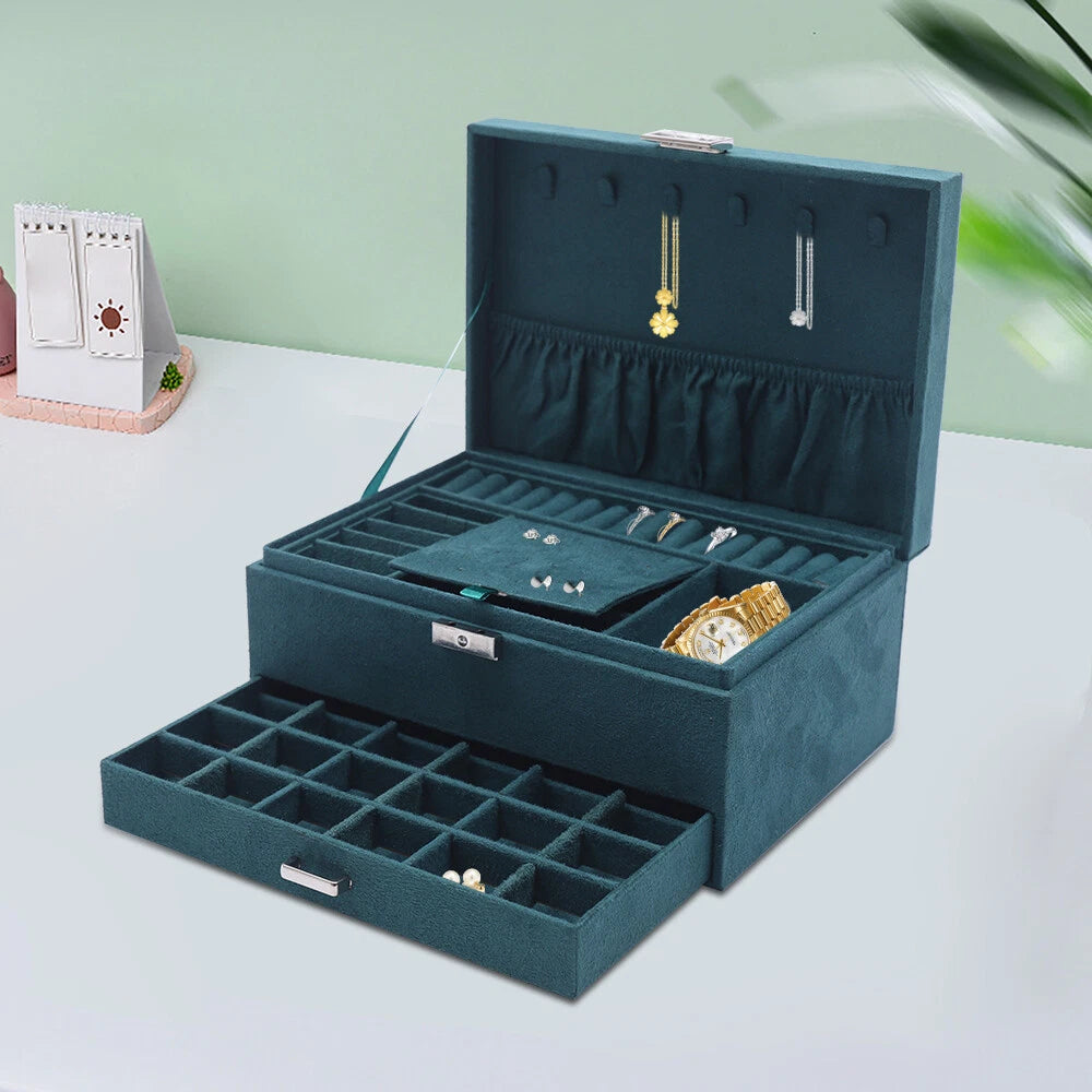 Large Jewelry Box Organizer Storage Case For Necklaces Rings Earrings Women Gift | eBay