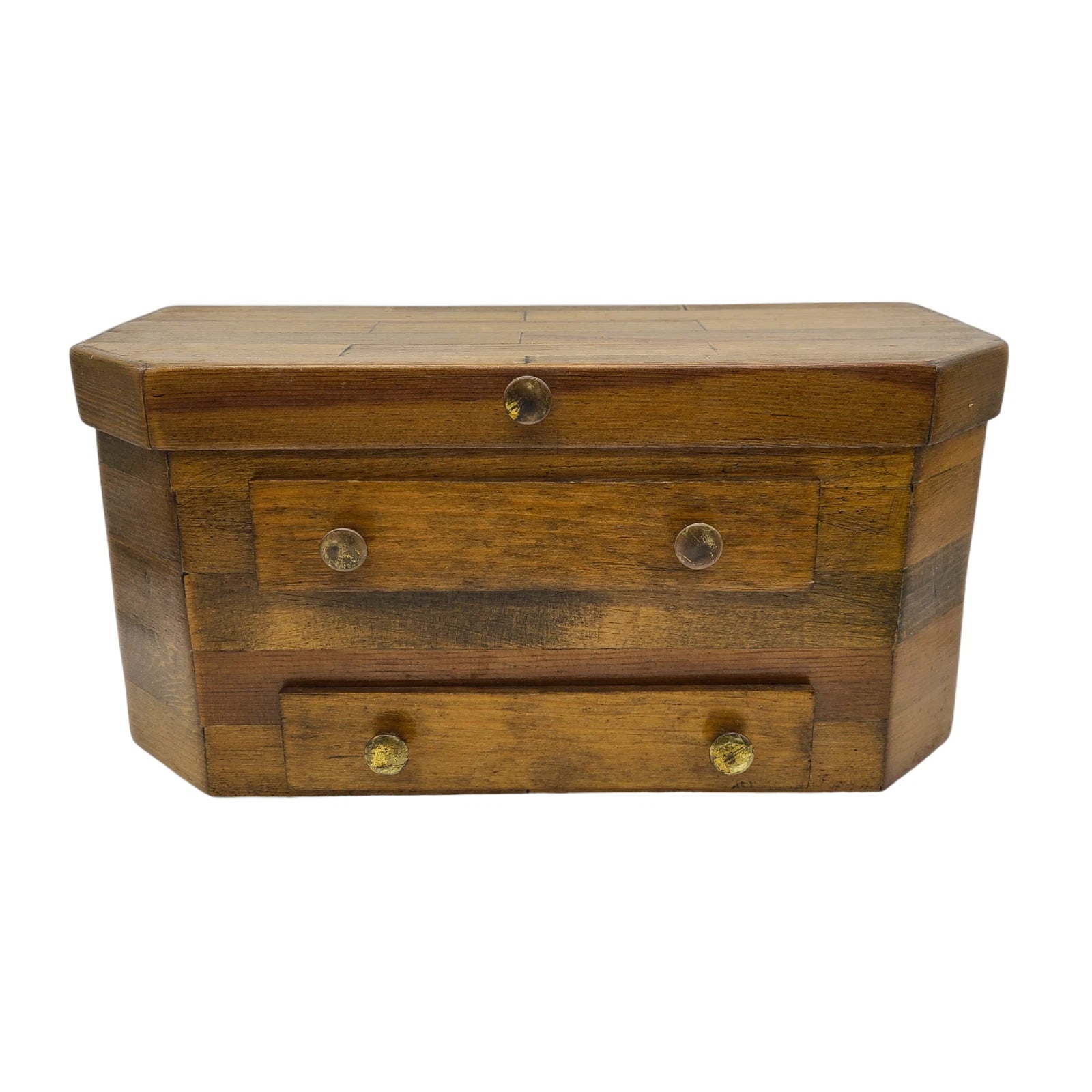 Vintage Handmade Light Brown Wooden 2 Drawer Jewelry Box With Blue Lining | eBay