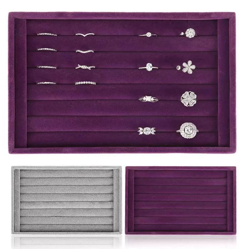 Velvet Jewelry Ring Display Organizer Tray Holder Box Earring Storage Case Slots | eBay