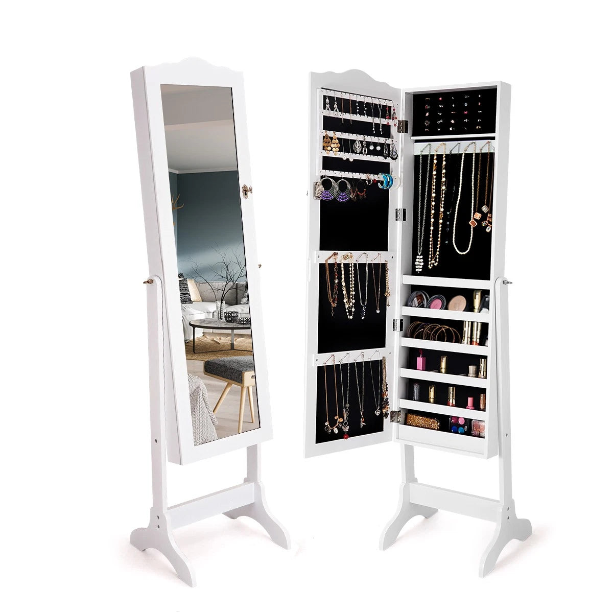 Topbuy Lockable Mirrored Cabinet Jewelry Organizer Dressing Mirror W/Storage Box | eBay