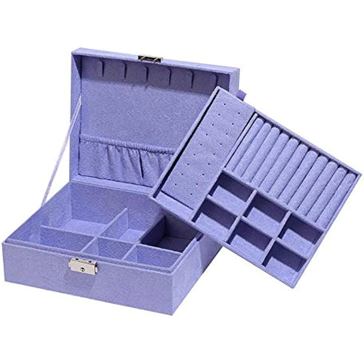 Two-Layer Jewelry Box Organizer Display Storage Lock Suede Portable Leather | eBay