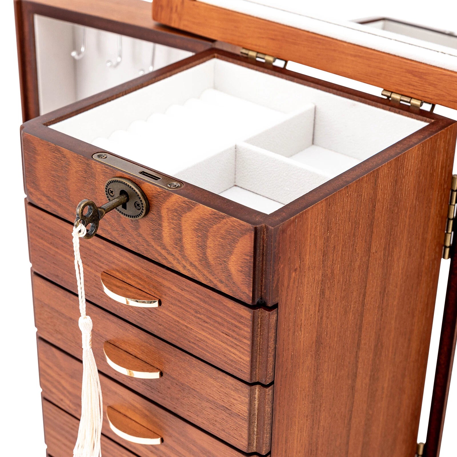 Wooden Jewelry Box Cabinet Storage Beauty 7 Drawers Case For Girls Gift New | eBay