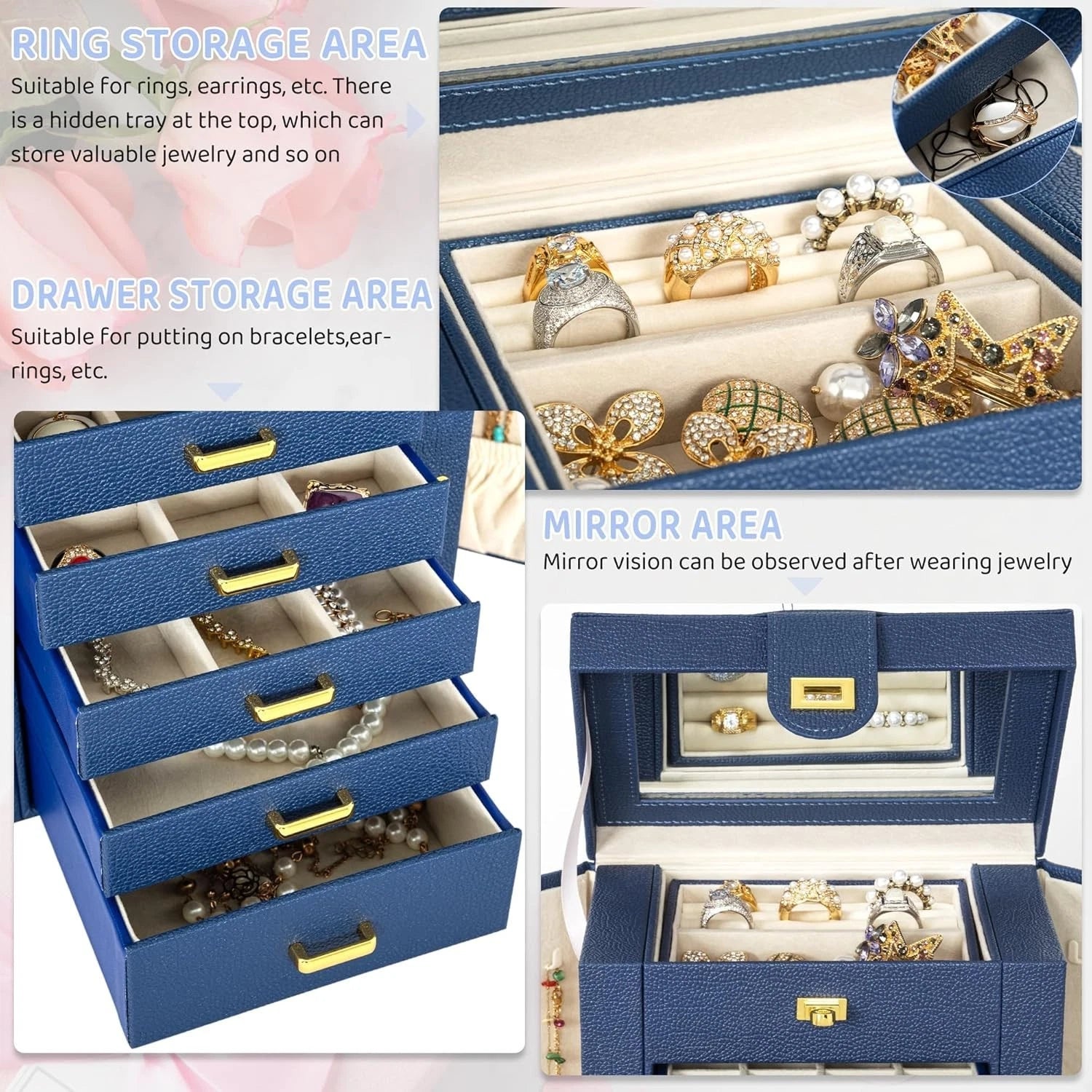 AKOZLIN Jewelry Box Organizer Functional Leather Jewelry Storage Case for Women | eBay