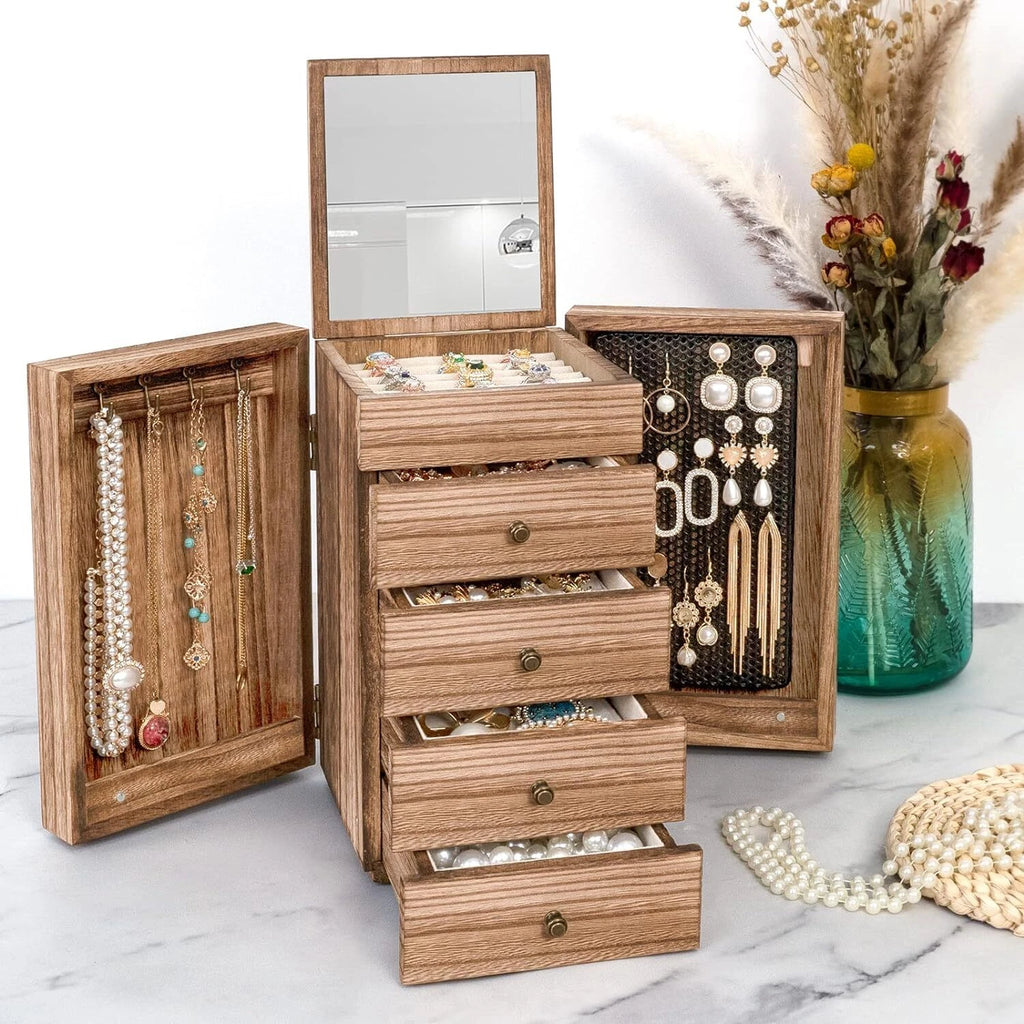 Jewelry Box Wood for Wowen 5-Layer Large Organizer Box with Mirror 4 Drawers US | eBay