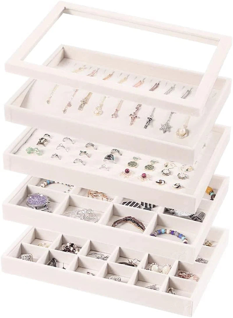 Set of 5 Stackable Jewelry Organizer Tray Necklace Earring Box Storage | eBay