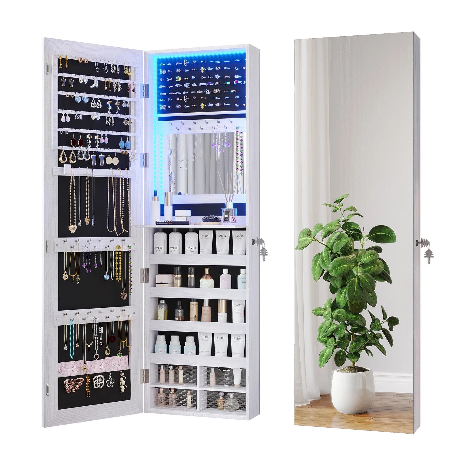 LED Jewelry Cabinet, Wall Mounted Jewelry Organizer with Full Length Mirror | eBay