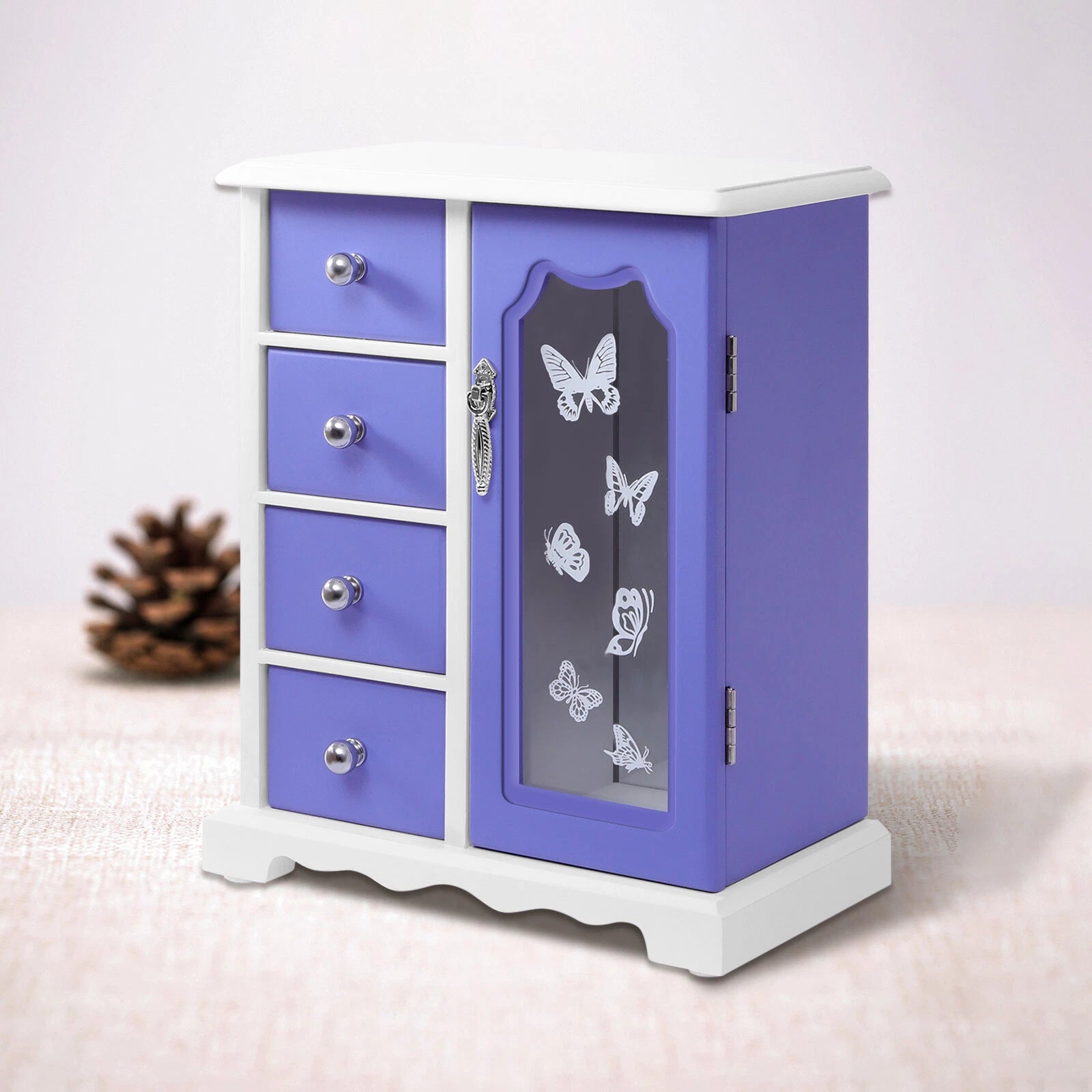 Double Door Built-in Mirror Purple Butterfly Jewelry Box with 4Drawers Organizer | eBay