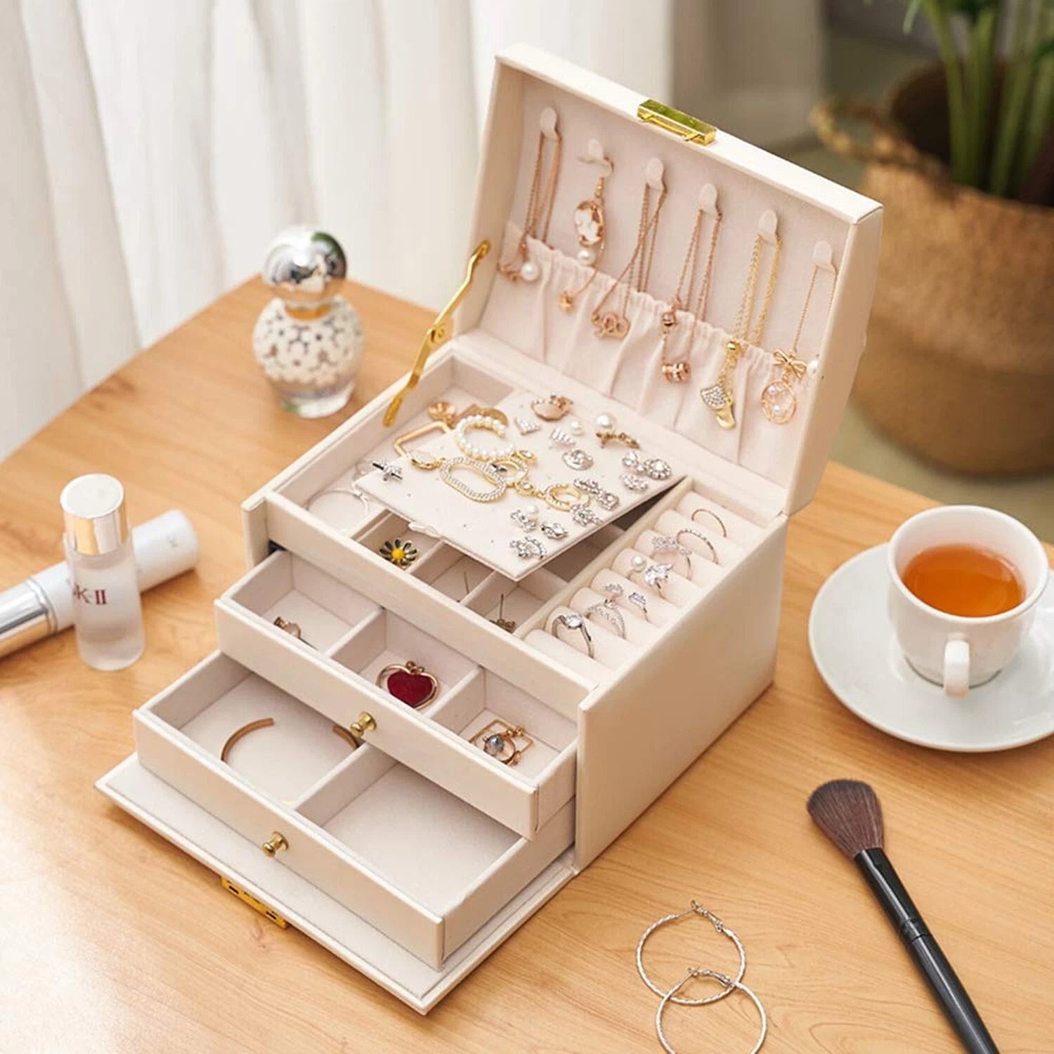 Jewelry Box with 2 Drawers,Lockable Jewelry Organizer for Women Pink | eBay