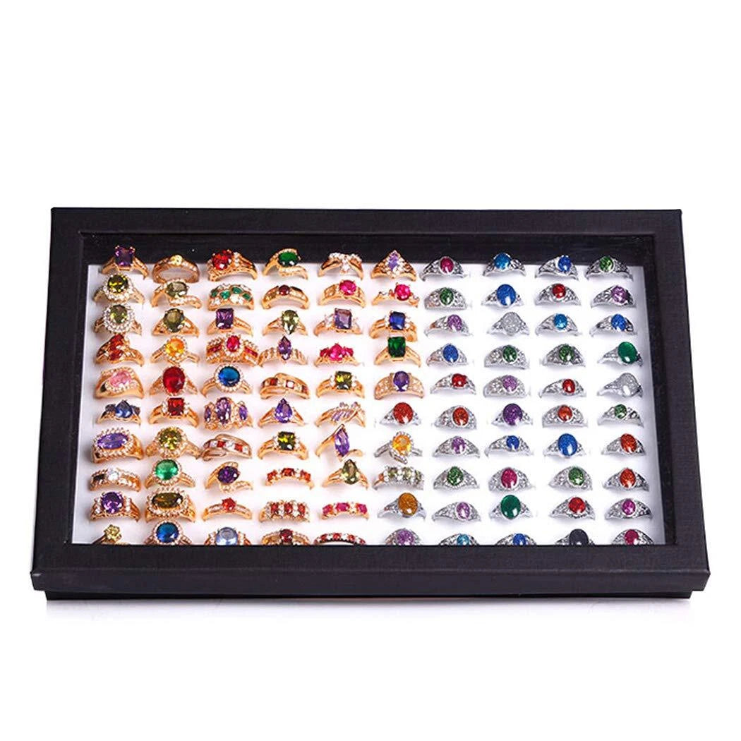 Jewelry Rings Display Tray Velvet 100 Slot Case Box Jewelry Storage Box | eBay