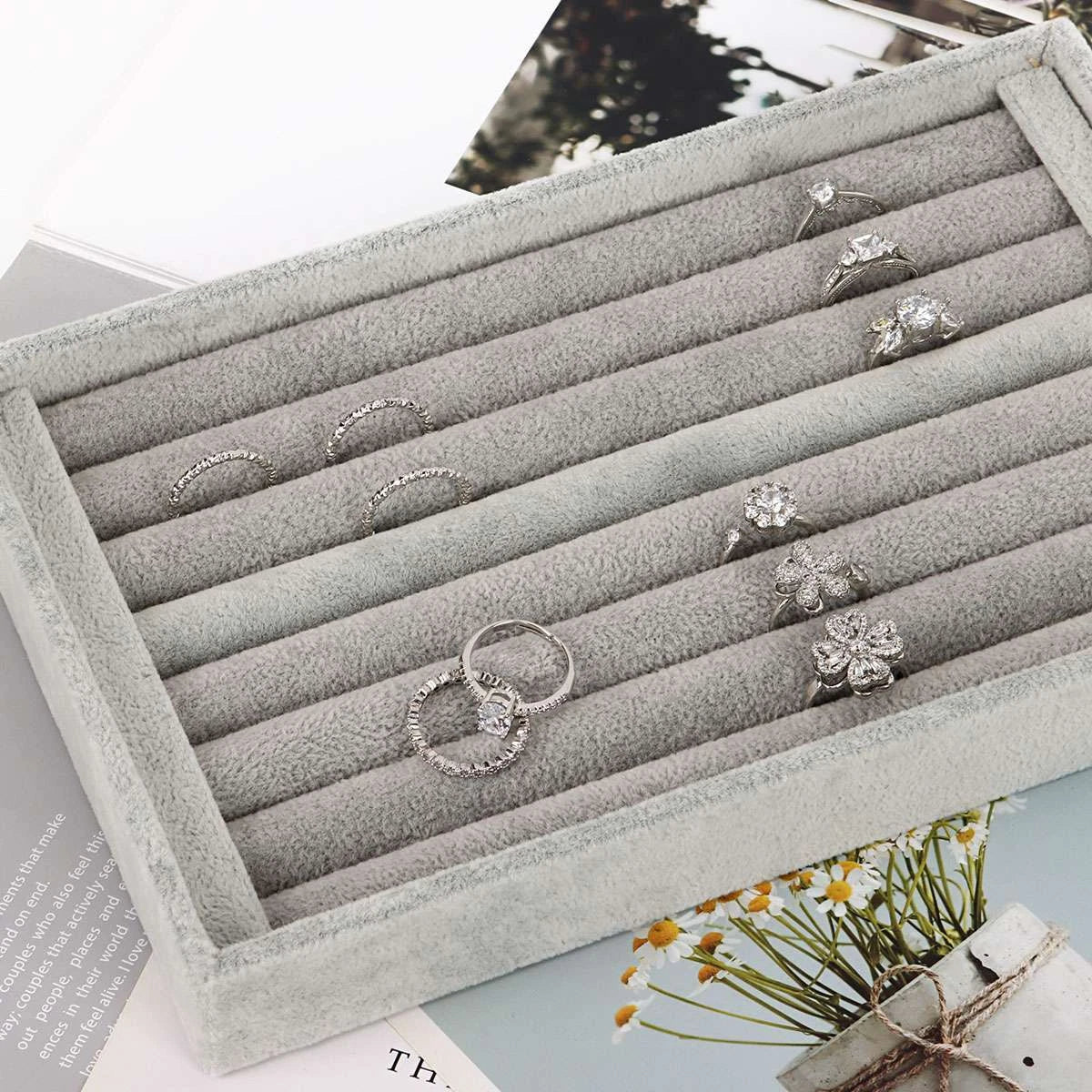 Velvet Jewelry Ring Display Organizer Tray Holder Box Earring Storage Case Slots | eBay