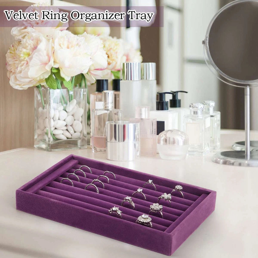 Velvet Jewelry Ring Display Organizer Tray Holder Box Earring Storage Case Slots | eBay