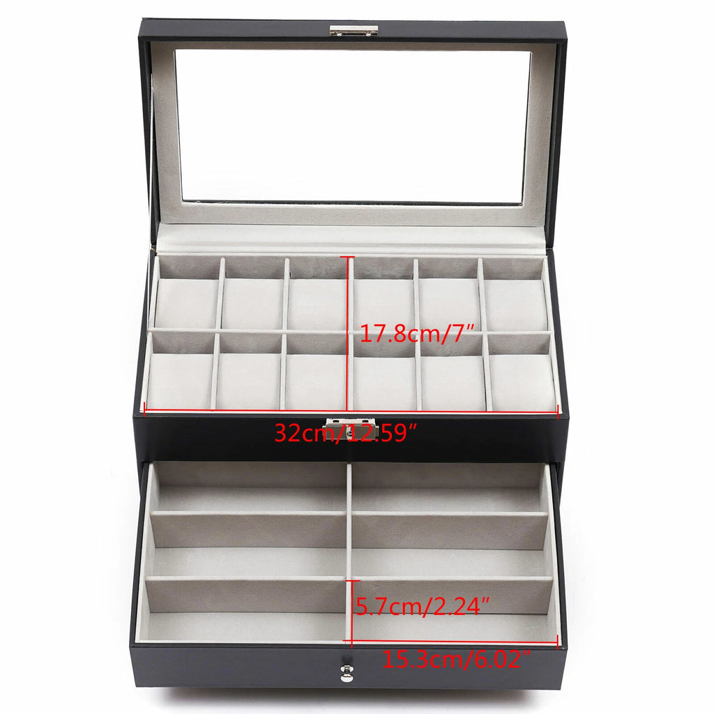 Watch Display Box&Jewelry Storage Case Multi-Purpose Organizer Box w/ Glass Top | eBay