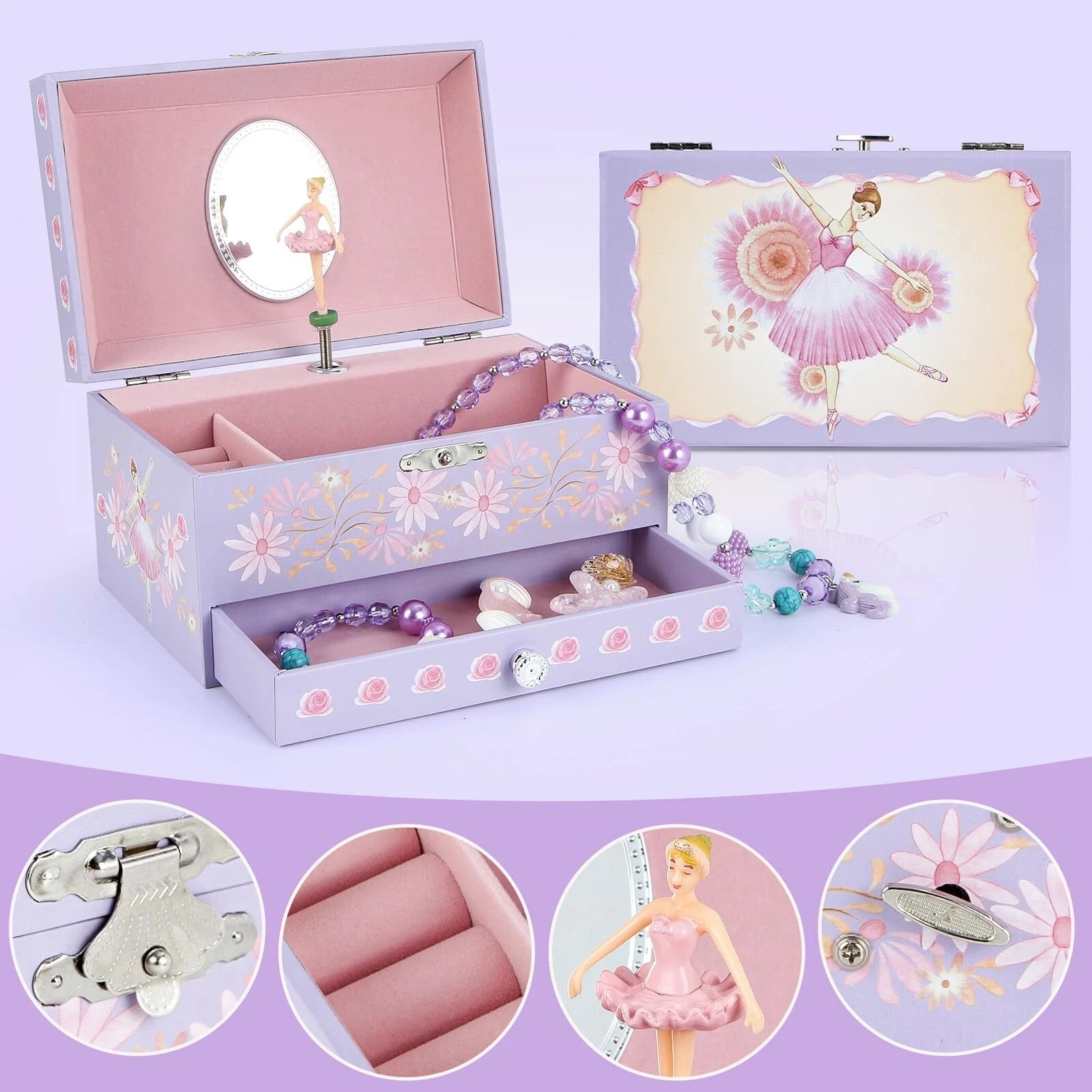 Music Jewellery Box with Drawer Necklace Bracelet, Musical Jewelry Storage Ca... | eBay