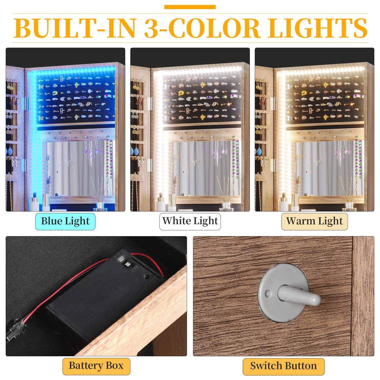 LED Jewelry Cabinet, Wall Mounted Jewelry Organizer with Full Length Mirror | eBay