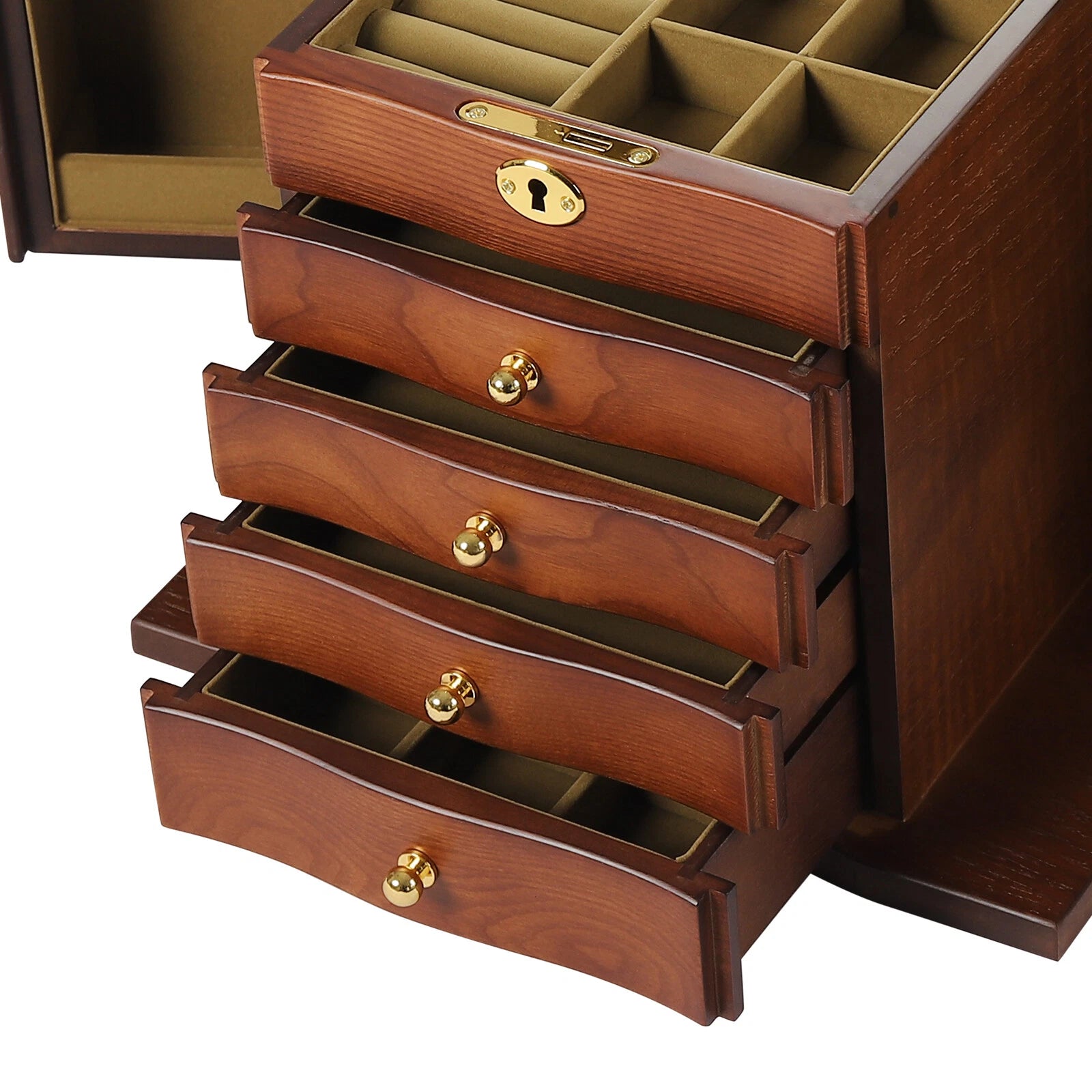 Large Wooden Jewelry Organizer Box, 5-Layer 4 Drawers Jewelry Box With Mirror | eBay